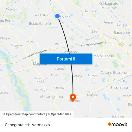 Canegrate to Vermezzo map
