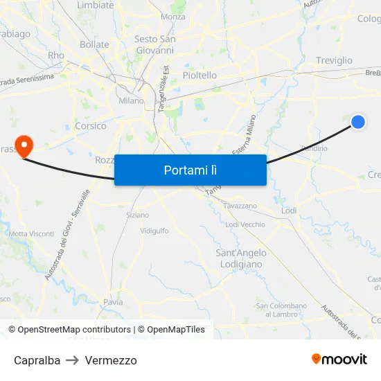 Capralba to Vermezzo map