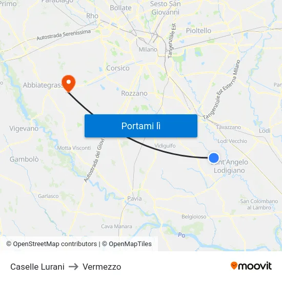 Caselle Lurani to Vermezzo map