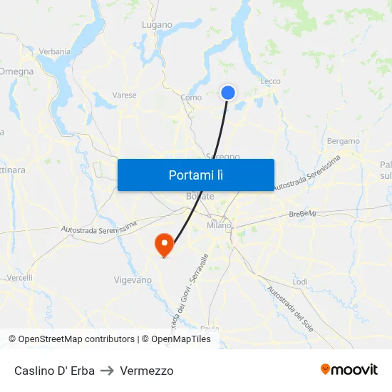 Caslino D' Erba to Vermezzo map
