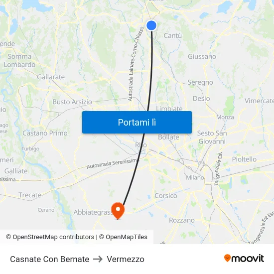Casnate Con Bernate to Vermezzo map