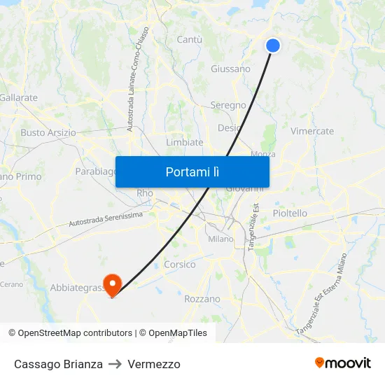 Cassago Brianza to Vermezzo map