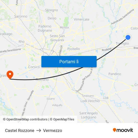 Castel Rozzone to Vermezzo map