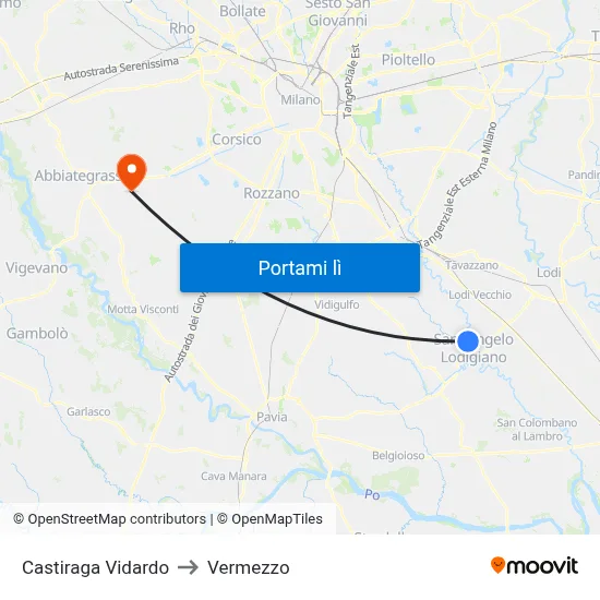 Castiraga Vidardo to Vermezzo map