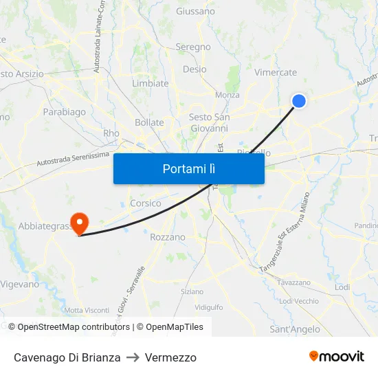 Cavenago Di Brianza to Vermezzo map
