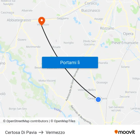 Certosa Di Pavia to Vermezzo map