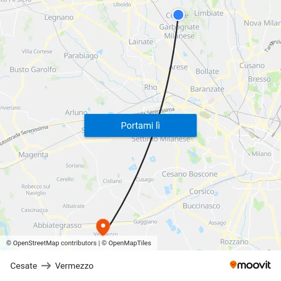 Cesate to Vermezzo map
