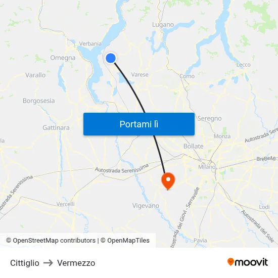 Cittiglio to Vermezzo map