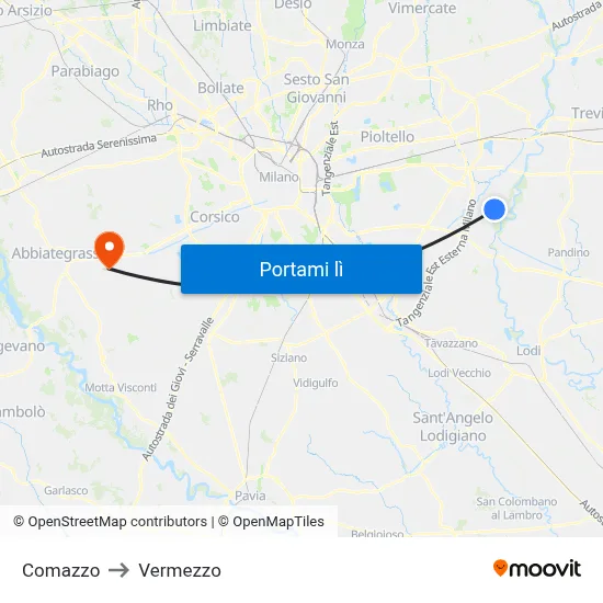Comazzo to Vermezzo map