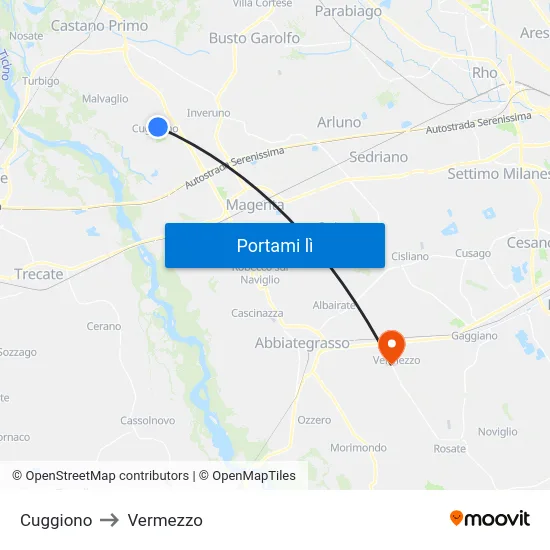 Cuggiono to Vermezzo map