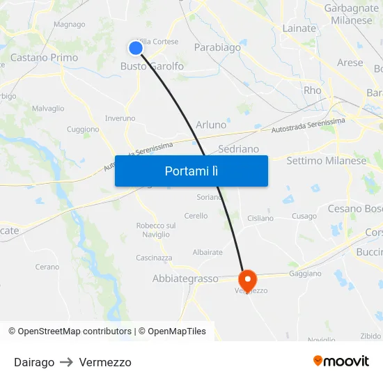 Dairago to Vermezzo map
