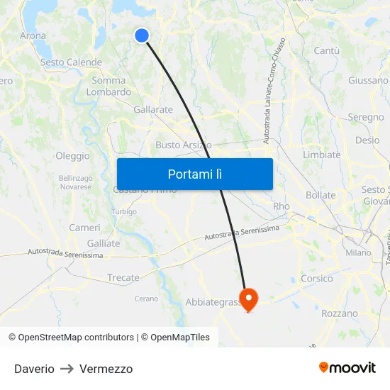 Daverio to Vermezzo map