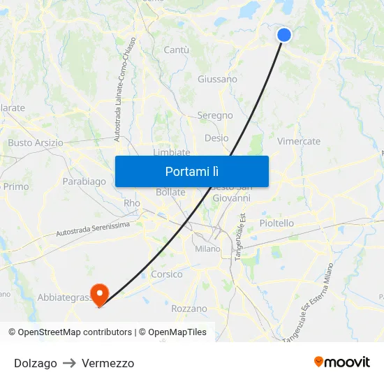 Dolzago to Vermezzo map