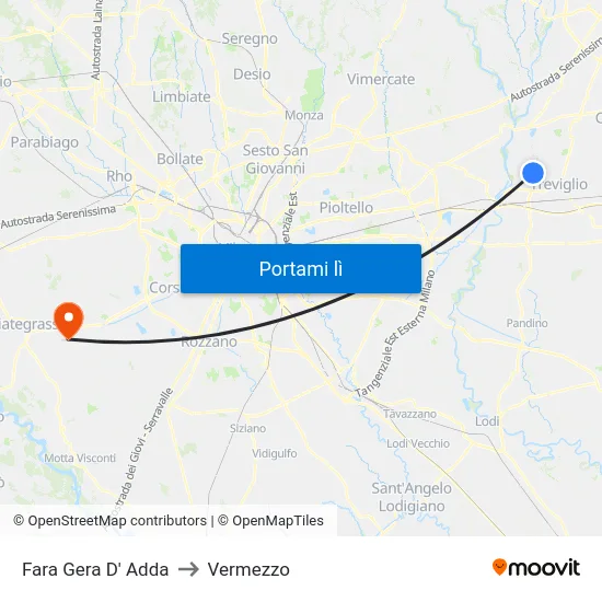 Fara Gera D' Adda to Vermezzo map