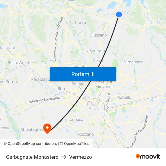 Garbagnate Monastero to Vermezzo map