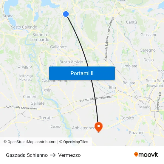Gazzada Schianno to Vermezzo map