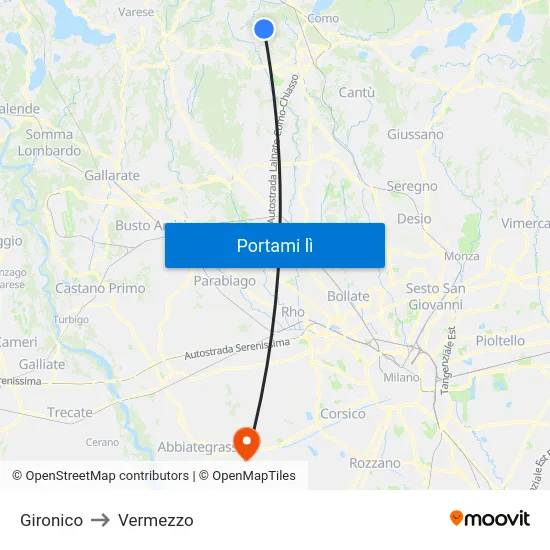 Gironico to Vermezzo map