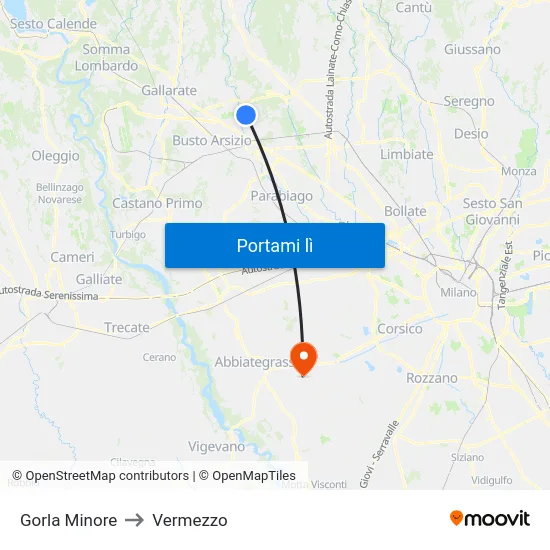 Gorla Minore to Vermezzo map