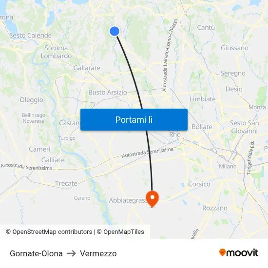 Gornate-Olona to Vermezzo map