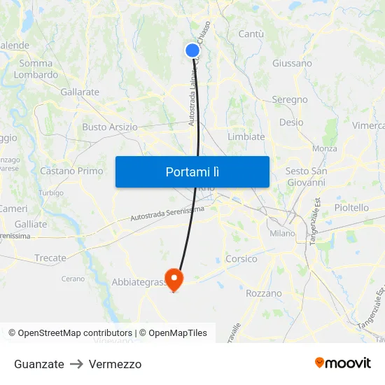 Guanzate to Vermezzo map