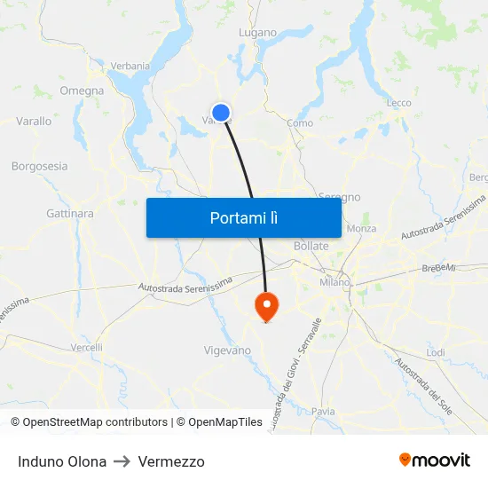 Induno Olona to Vermezzo map