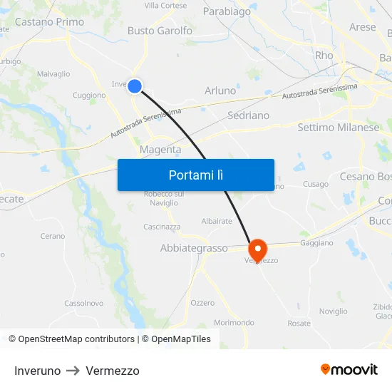 Inveruno to Vermezzo map