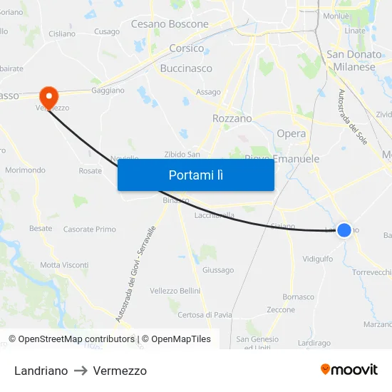 Landriano to Vermezzo map