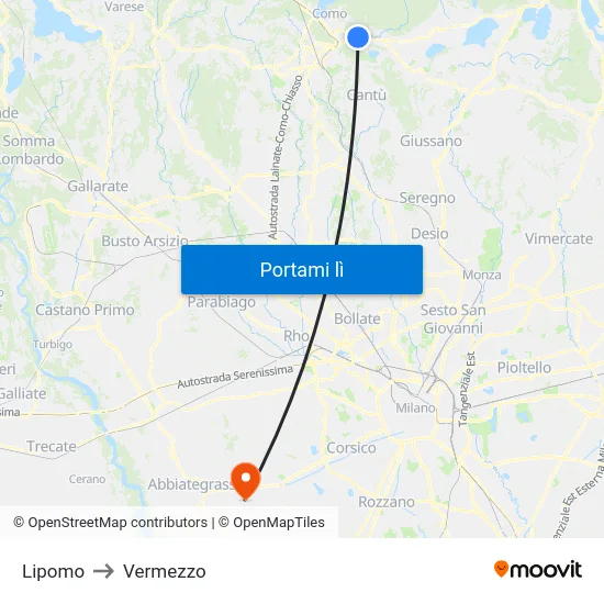 Lipomo to Vermezzo map