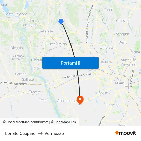 Lonate Ceppino to Vermezzo map