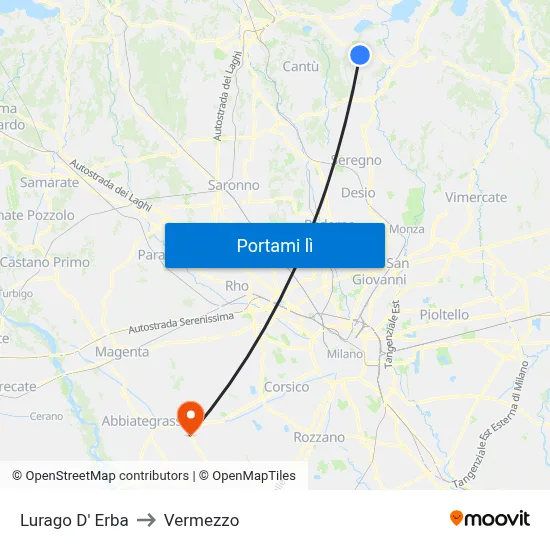 Lurago D' Erba to Vermezzo map