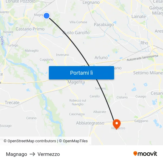 Magnago to Vermezzo map