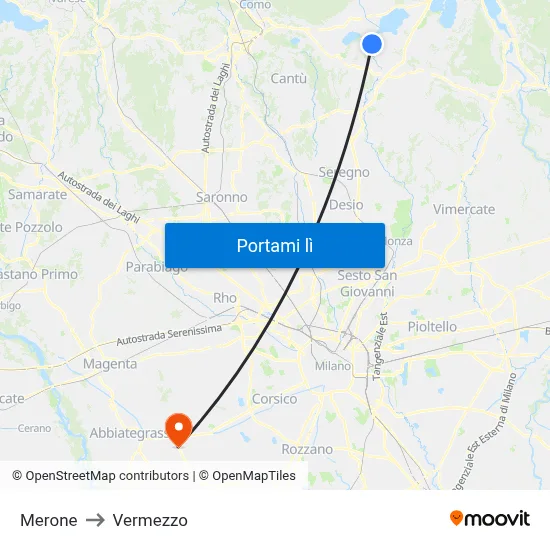 Merone to Vermezzo map