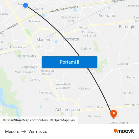 Mesero to Vermezzo map