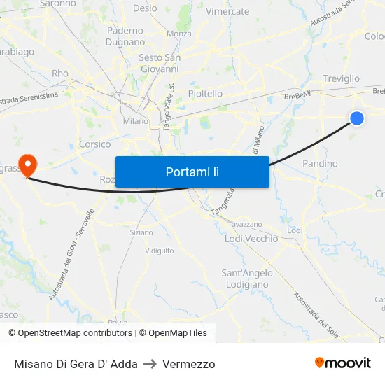Misano Di Gera D' Adda to Vermezzo map