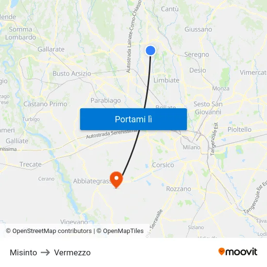 Misinto to Vermezzo map