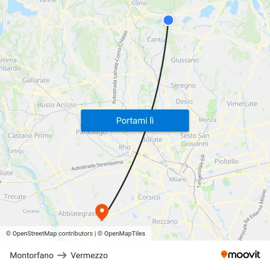 Montorfano to Vermezzo map