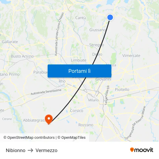 Nibionno to Vermezzo map