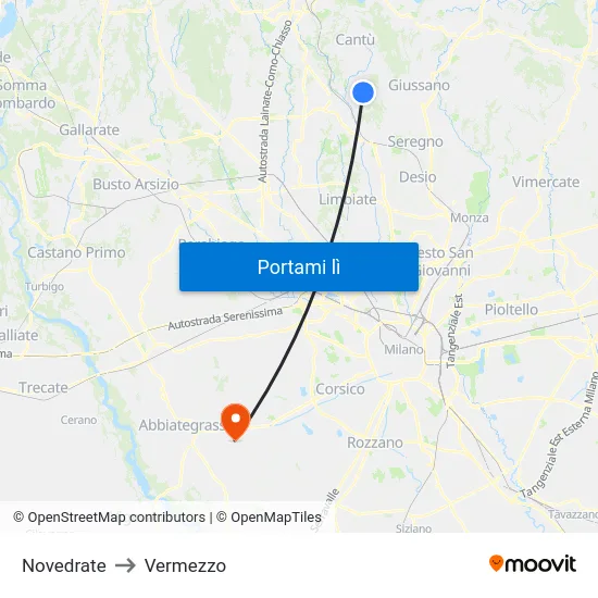 Novedrate to Vermezzo map