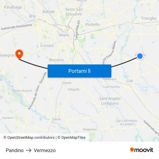 Pandino to Vermezzo map