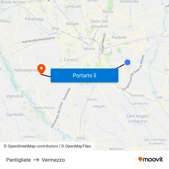 Pantigliate to Vermezzo map