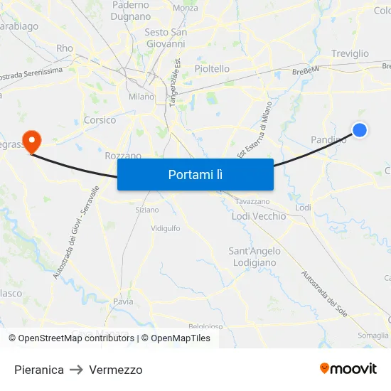 Pieranica to Vermezzo map