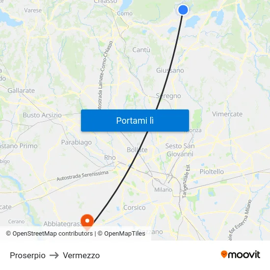 Proserpio to Vermezzo map