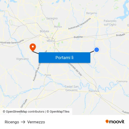 Ricengo to Vermezzo map