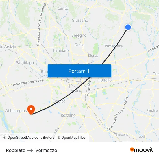Robbiate to Vermezzo map
