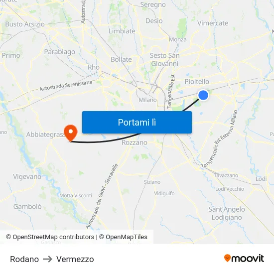 Rodano to Vermezzo map