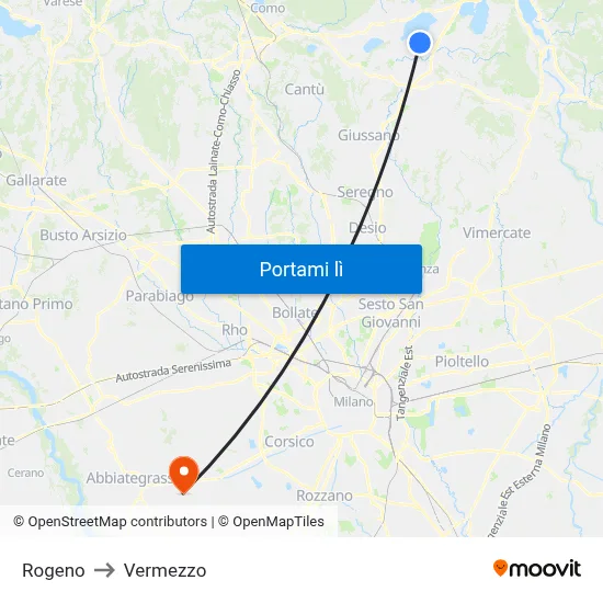 Rogeno to Vermezzo map