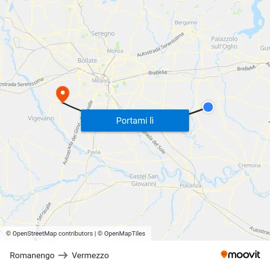 Romanengo to Vermezzo map
