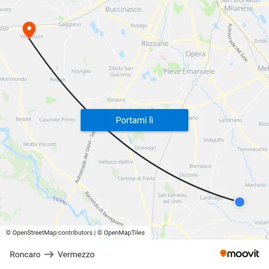 Roncaro to Vermezzo map