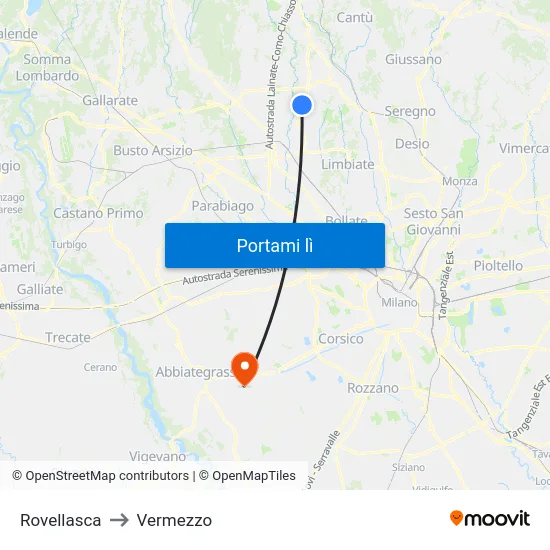 Rovellasca to Vermezzo map