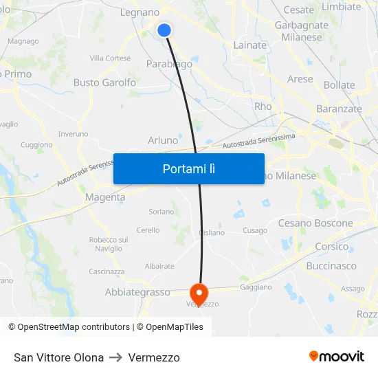 San Vittore Olona to Vermezzo map